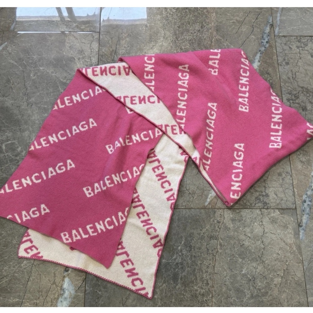 Balenciaga Pink and White Logo Scarf